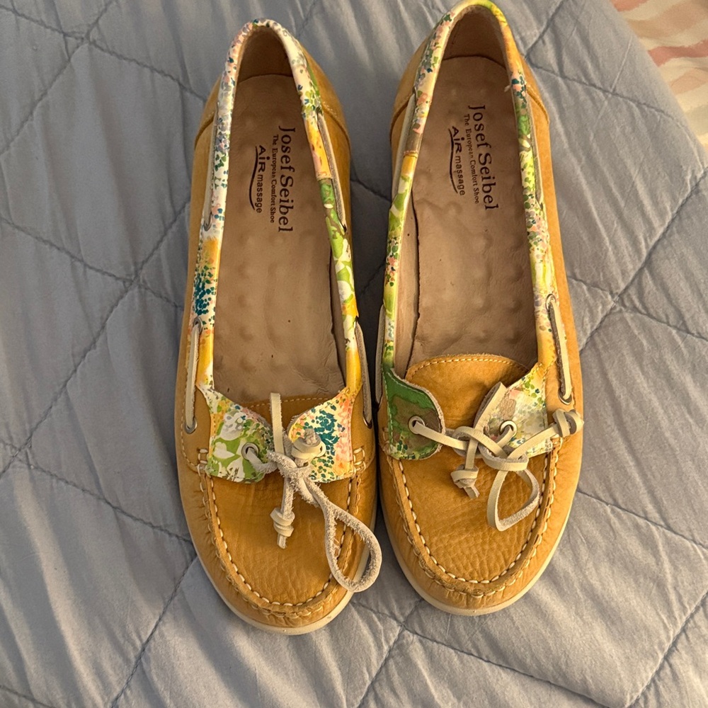 Josef Seibel Yellow and Green Floral Moccasins